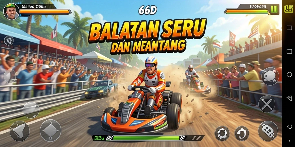Tangkapan layar gameplay 66D menampilkan aksi balapan yang seru.