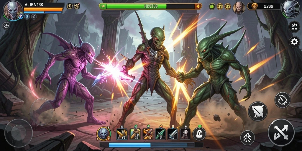 Tampilan gameplay seru di ALIEN138 dengan pertarungan alien yang mendebarkan.