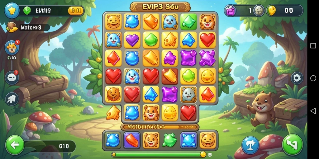 Screenshot gameplay EVIP3 menunjukkan aksi mencocokkan yang seru dan berwarna.