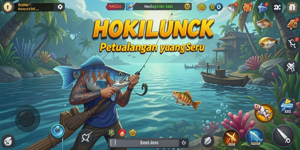 Tampilan gameplay HOKILUCK menunjukkan pengalaman memancing yang mendebarkan.