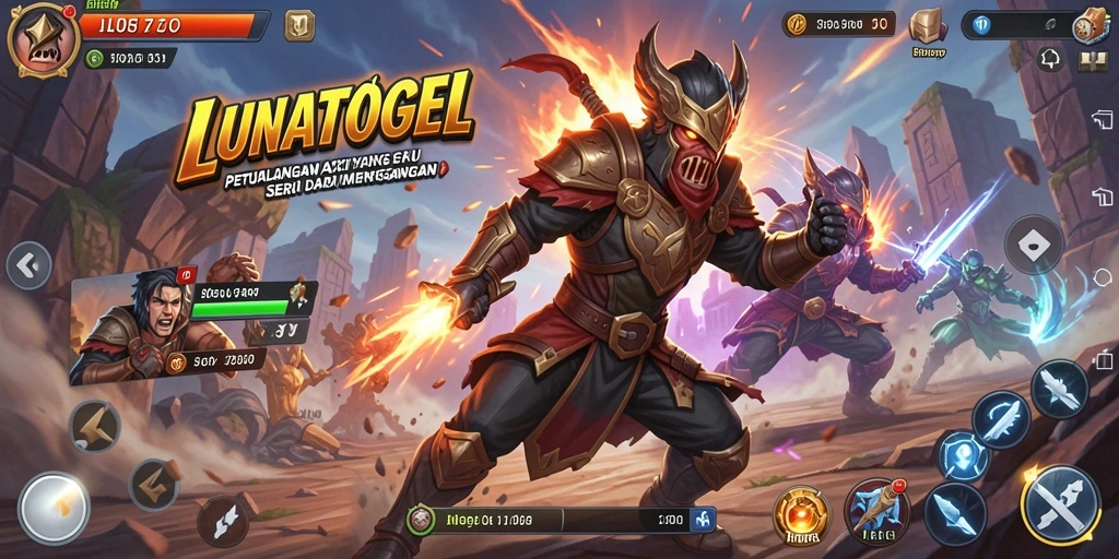 Screenshot menunjukkan aksi seru dalam LUNATOGEL dengan karakter beraksi.