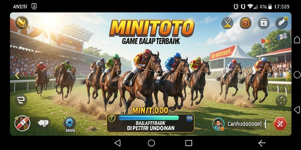 Screenshot gameplay MINITOTO menampilkan aksi balap yang mendebarkan dan kendaraan beragam.