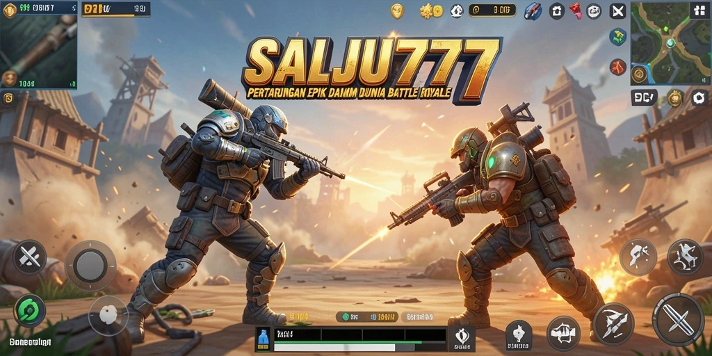 Tangkapan layar utama SALJU777 menampilkan aksi intens Battle Royale.