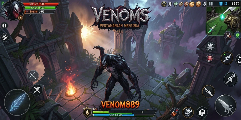 Tangkapan layar gameplay <strong>VENOM889</strong> yang menunjukkan strategi Tower Defense yang intens.