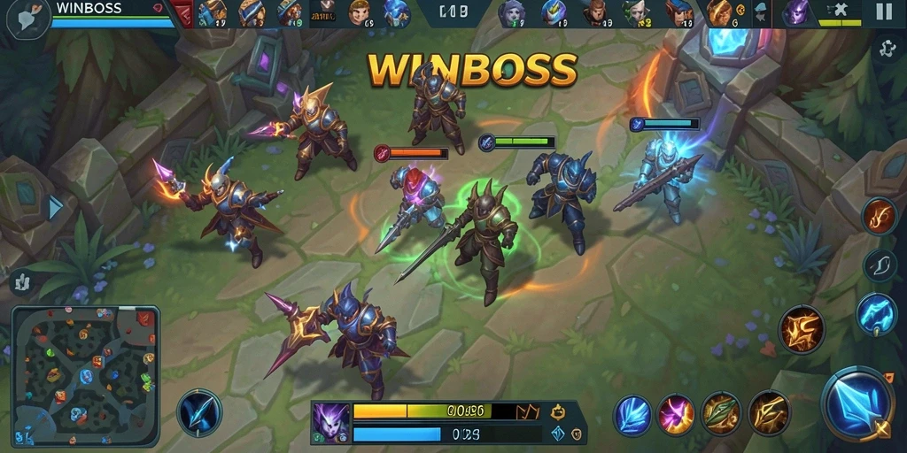 Screenshot gameplay menampilkan aksi seru dalam game MOBA.